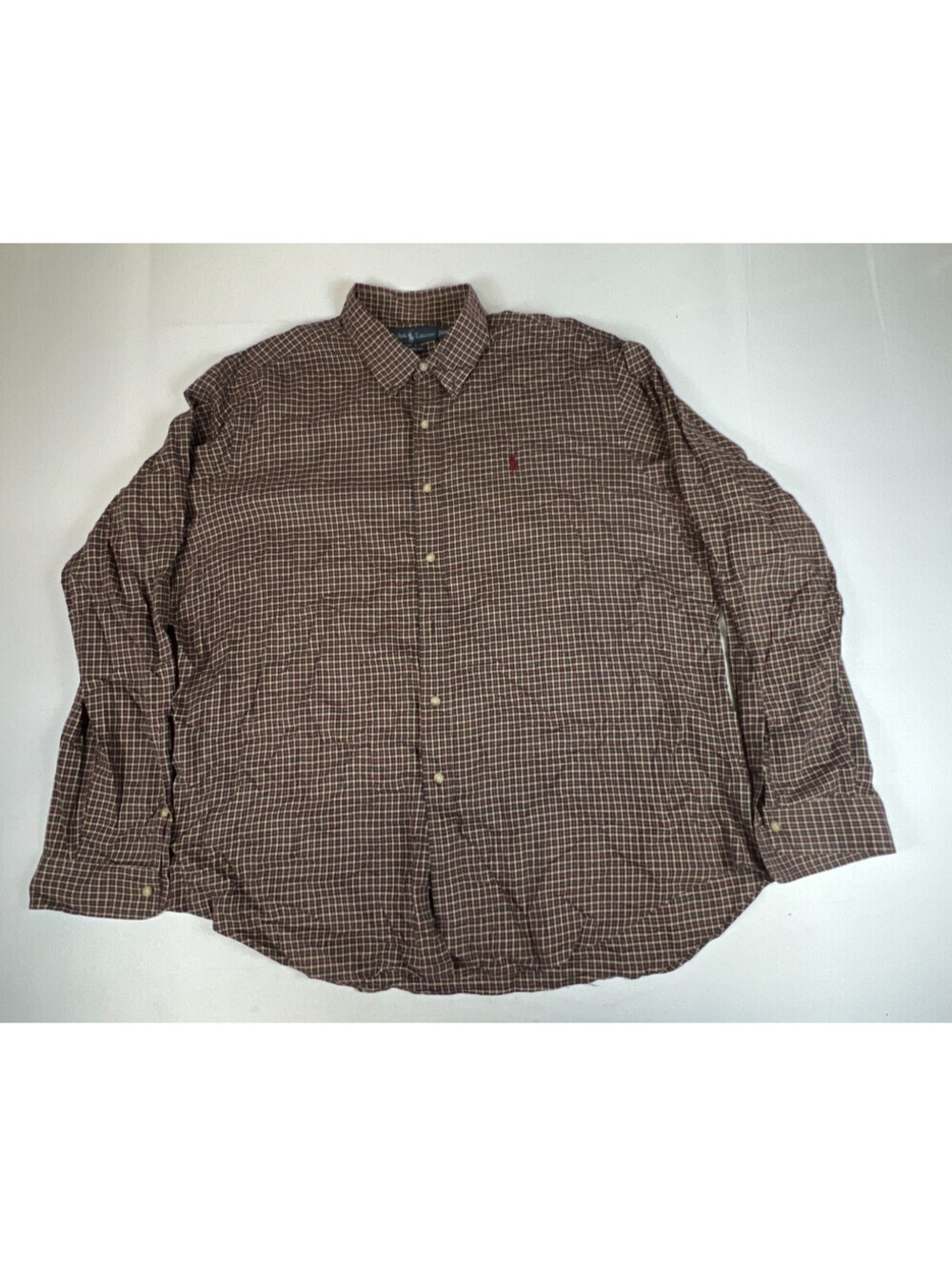 Ralph Lauren Men XXL Brown Green Plaid Classic Fit Long Sleeve Button Shirt